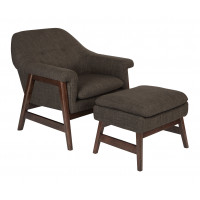 OSP Home Furnishings FTNAS-M18 Flynton Chair & Ottoman in Taupe Fabric with Medium Espresso Frame